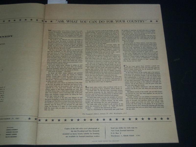 1963 DEC 29 NEW YORK JOURNAL AMERICAN WEEKLY MAGAZINE - KENNEDYS - NP 3797