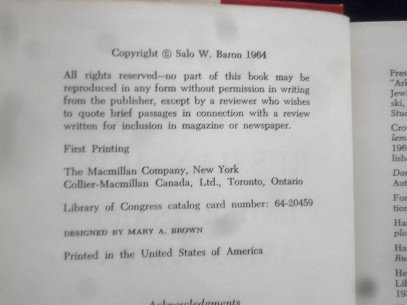 1964 THE RUSSIAN JEW UNDER TSARS HARDCOVER BOOK BY SALO BARON - SIGNED - KD 9308