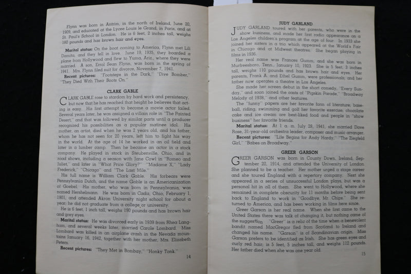 1942 POPULAR SCREEN STARS SOFTCOVER BOOK BY CHARLES E. DONALDSON - K 2212