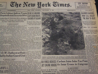 1953 SEPT 17 NEW YORK TIMES - 28 DIE AS AIRLINER CRASHES AT ALBANY - NT 4613