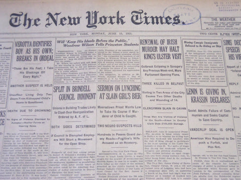 1921 JUNE 13 NEW YORK TIMES - LENIN GIVING IN KRASSIN DECLARES - NT 5504