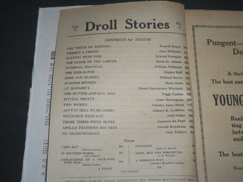1925 DROLL STORIES MAGAZINE - FROLICSOME READING - NICE COVER & ADS - ST 5005