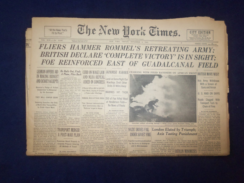 1942 NOV 6 NEW YORK TIMES - FLIERS HAMMER ROMMEL'S RETREATING ARMY - NP 6512