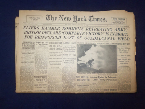 1942 NOV 6 NEW YORK TIMES - FLIERS HAMMER ROMMEL'S RETREATING ARMY - NP 6512
