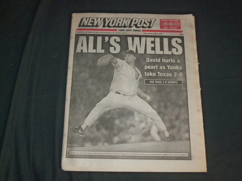1997 SEPTEMBER 30 NEW YORK POST NEWSPAPER - DAVID WELLS - YANKEES - NP 4108