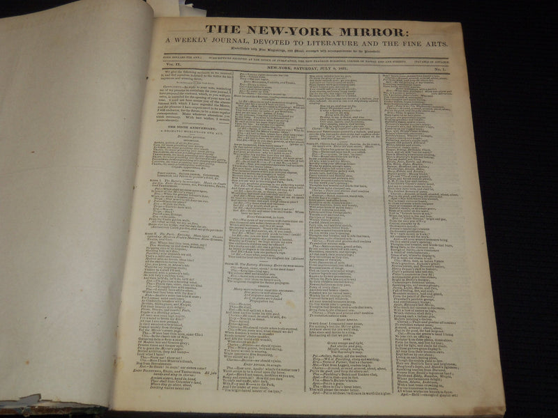 1831-1832 NEW YORK MIRROR AND LADIES GAZETTE BOUND VOLUME - R 89H