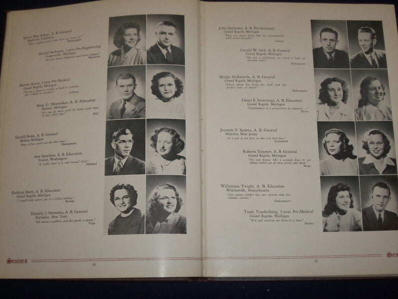1947 PRISM CALVIN COLLEGE YEARBOOK - GRAND RAPIDS MICHIGAN - PHOTOS - YB 843