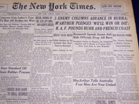 1942 MARCH 27 NEW YORK TIMES - M'ARTHUR PLEDGES 'WE'LL WIN OR DIE' - NT 1192