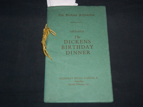 1931 THE DICKENS FELLOWSHIP BIRTHDAY DINNER PROGRAM - PICCADILLY HOTEL - J 8654