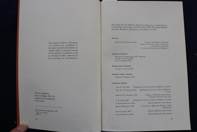 1952 CARBOHYDRATE METABOLISM - M&R REPORT - SOFTCOVER - K 985