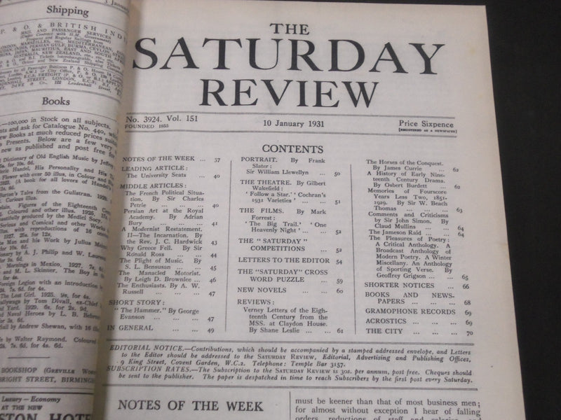1931 SATURDAY REVIEW 2 BOUND VOLUMES - COMPLETE YR- PUBLISHED IN LONDON - R 1109