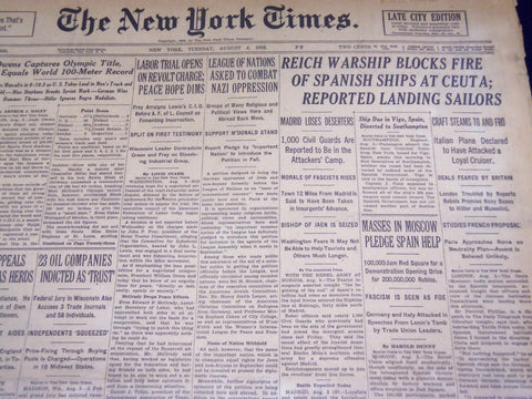 1935 AUG 4 NEW YORK TIMES - OWENS EQUALS WORLD 100 METER RECORD - NT 1932