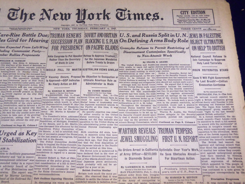 1947 FEBRUARY 6 NEW YORK TIMES - PALESTINE JEWS REJECT ULTIMATUM - NT 3491