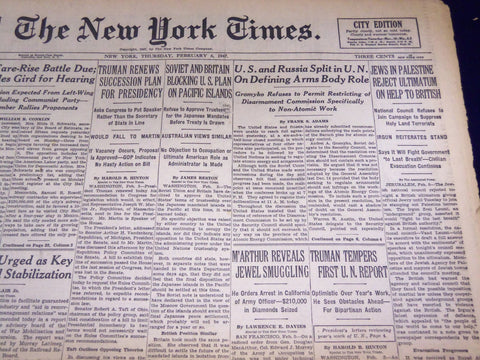 1947 FEBRUARY 6 NEW YORK TIMES - PALESTINE JEWS REJECT ULTIMATUM - NT 3491