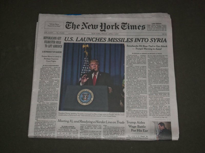 2017 APRIL 7 NEW YORK TIMES - U.S. LAUNCHES MISSILES INTO SYRIA