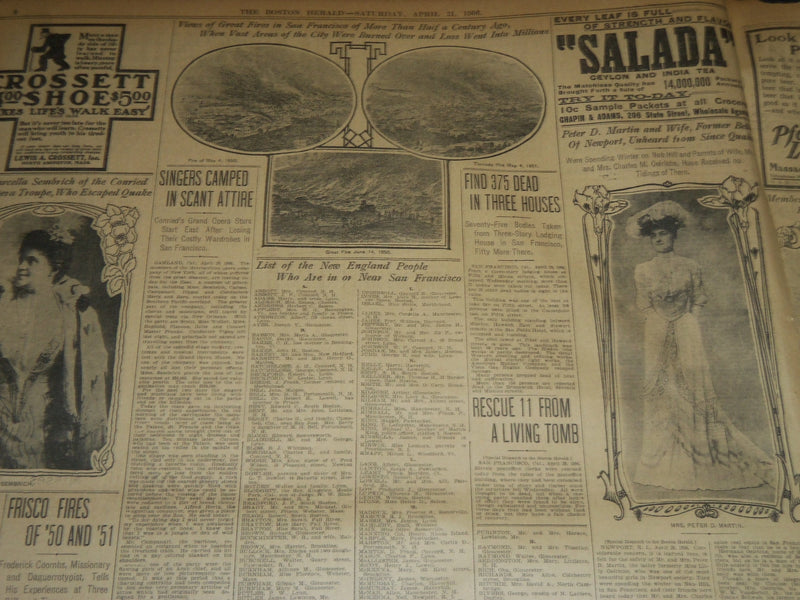 1906 APRIL 21 THE BOSTON HERALD NEWSPAPER - FIRE BREAKS OUT ANEW - BH 296