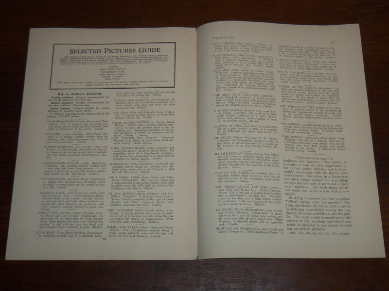 1933 DECEMBER NATIONAL BOARD OF REVIEW MAGAZINE - KATHARINE HEPBURN - K 1143