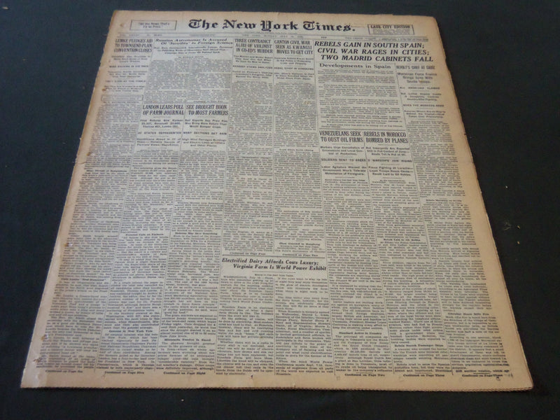 1936 JULY 20 NEW YORK TIMES - REBELS GAIN IN SOUTH SPAIN - NT 6722