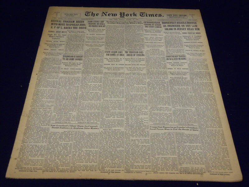 1932 AUGUST 28 NEW YORK TIMES - 100,000 HEAR ROOSEVELT IN JERSEY - NT 4052