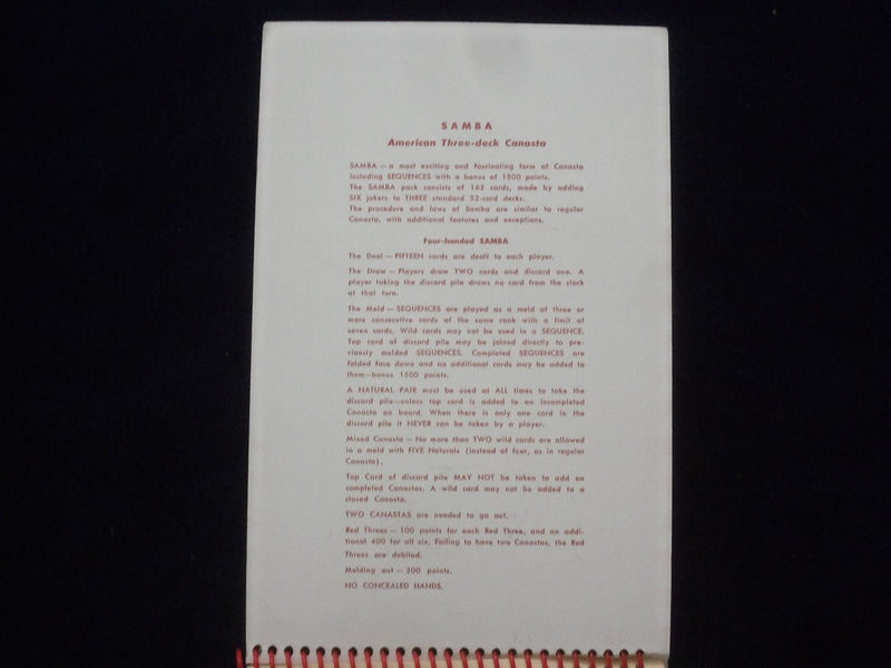 1952 SAMBA AMERICAN THREE DECK CANASTA W/RULES SOFTCOVER-94 SCORESHEETS - J 9633