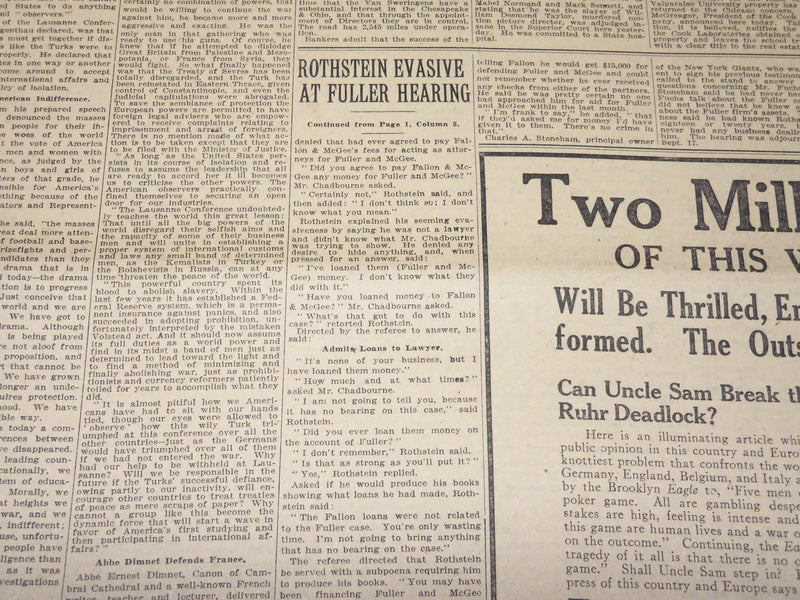 1923 JULY 28 NEW YORK TIMES - ROTHSTEIN EVASIVE AT FULLER HEARING - NT 7752