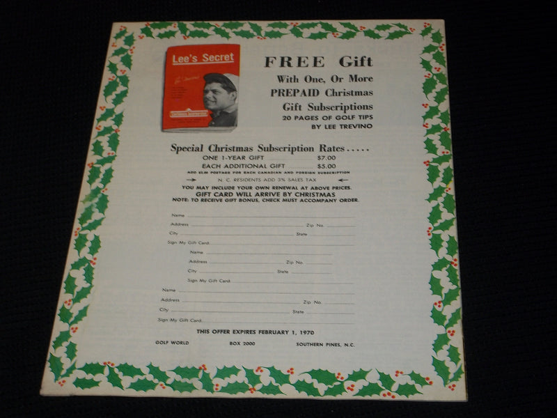 1969 DECEMBER 9 GOLF WORLD MAGAZINE - ARNOLD PALMER FRONT COVER - E 6536