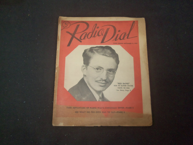 1937 DECEMBER 17 RADIO DIAL MAGAZINE - REX DAVIS COVER - SP 1520R
