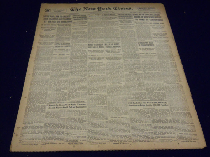 1934 AUG 7 NEW YORK TIMES - 65 MILES OF TORCHES LIGHT ROUTE HINDENBURG - NT 1603