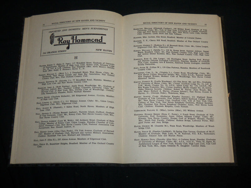 1951 THE SOCIAL DIRECTORY OF NEW HAVEN AND VICINITY HARDCOVER BOOK - KD 6901