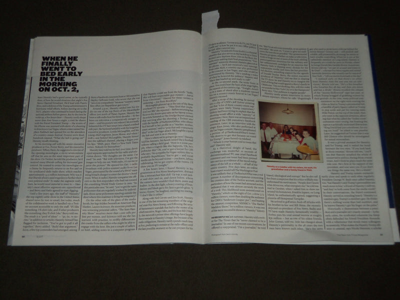 2017 DECEMBER 3 NEW YORK TIMES MAGAZINE SECTION - SEAN HANNITY COVER - J 3153