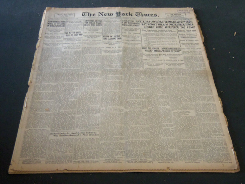 1922 OCTOBER 3 NEW YORK TIMES - ALLIES FIND TURKS' TERMS UNACCEPTABLE - NT 5806