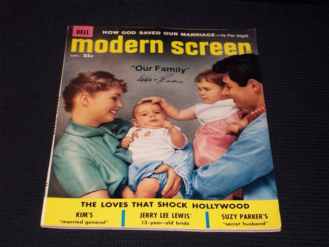 1958 SEPTEMBER MODERN SCREEN MAGAZINE - DEBBIE & EDDIE FRONT COVER - E 14514