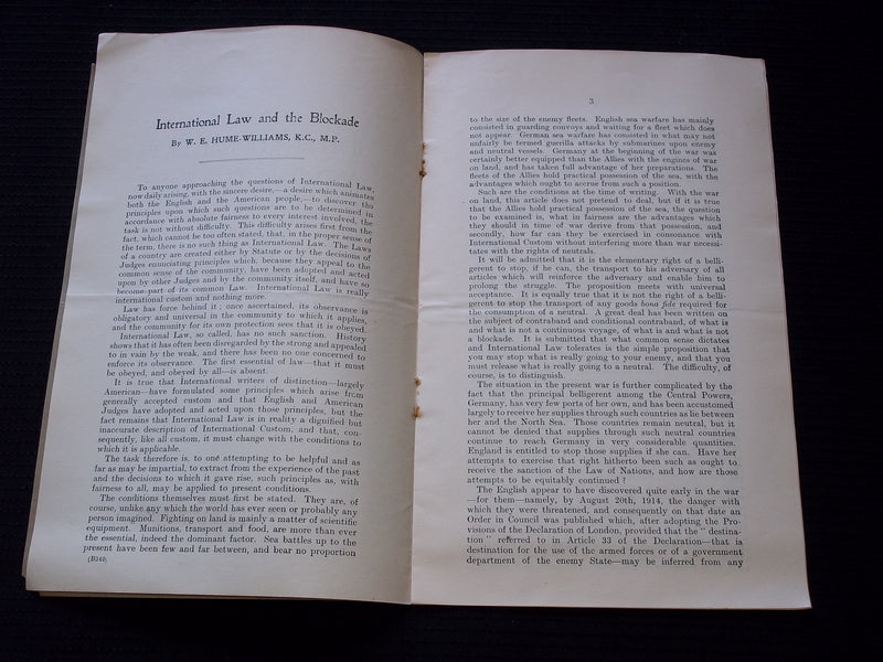 1916 INTERNATIONAL LAW AND THE BLOCKADE SOFTCOVER BOOK BY W. E. WILLIAMS- J 7149