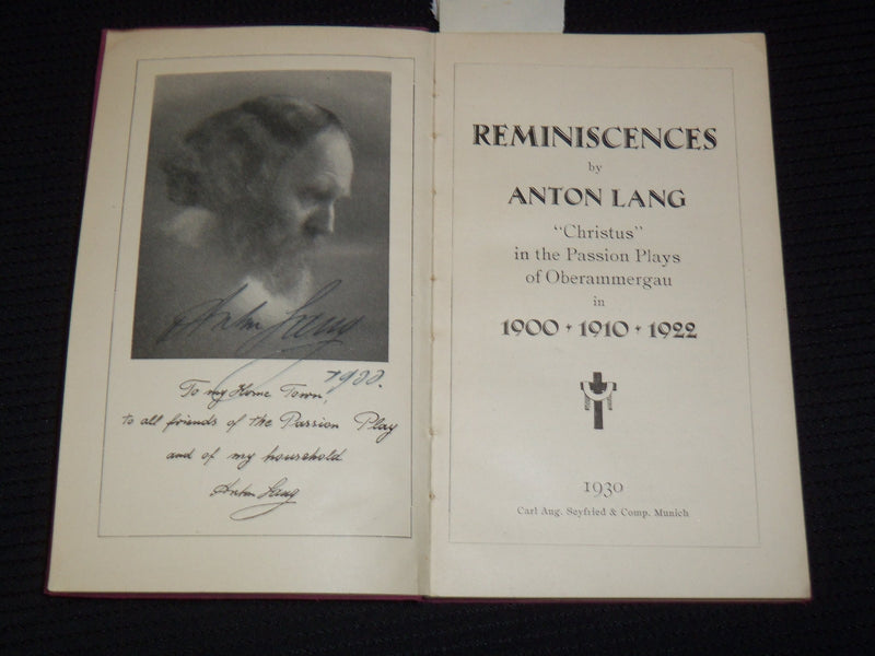1930 REMINISCENCES HARDCOVER BOOK SIGNED BY ANTON LANG - KD 4583M