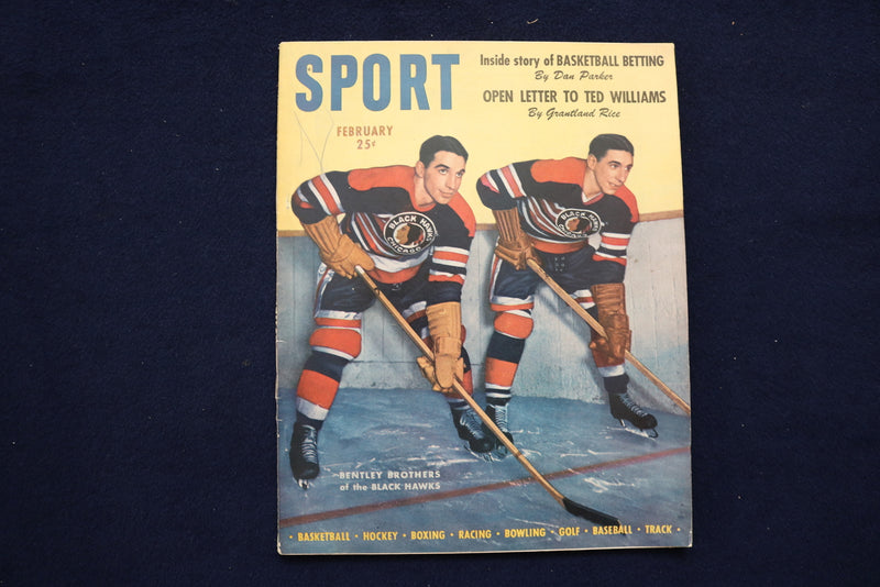 1947 FEBRUARY SPORT MAGAZINE - BENTLEY BROTHERS, BLACK HAWKS COVER - E 11805