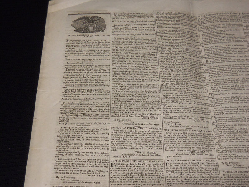 1843 AUGUST 14 THE DAILY MADISONIAN NEWSPAPER - JOHN TYLER -WASHINGTON- NP 3877G