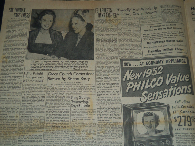 1951 OCTOBER 1 ALBANY TIMES UNION NEWSPAPER - GIANTS DODGERS TIED - NT 7596
