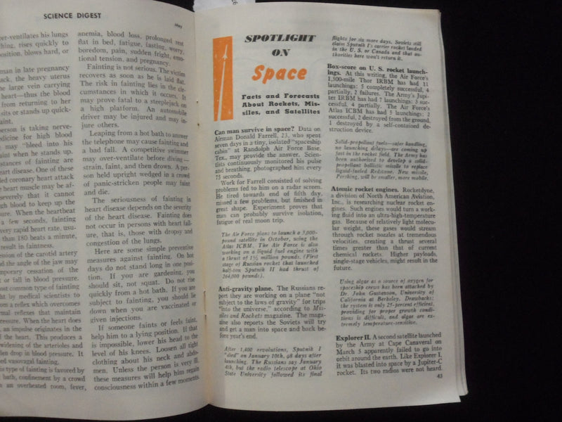1958 MAY SCIENCE DIGEST MAGAZINE - SPOTLIGHT ON SPACE - J 9964