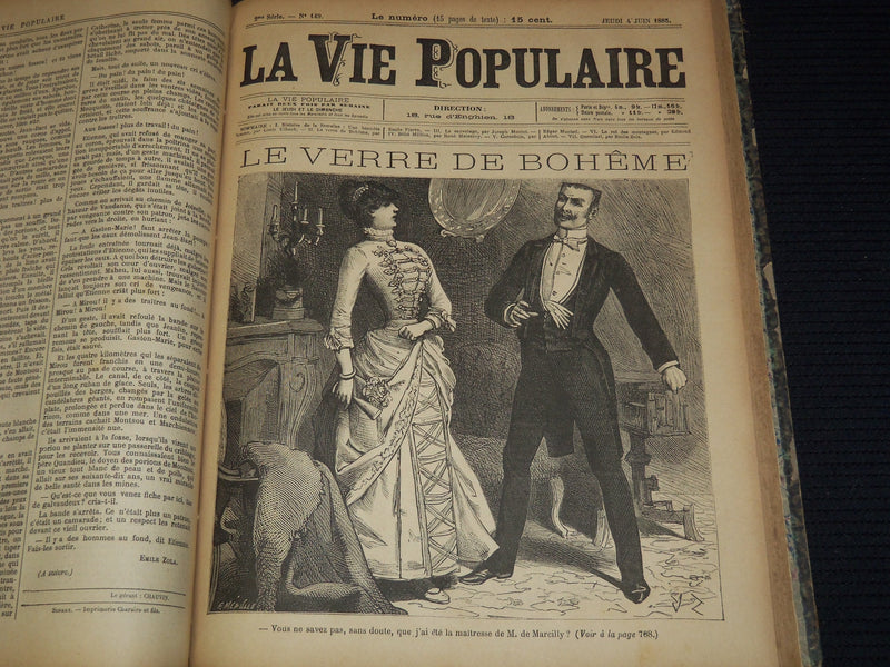 1885 APRIL-JUNE LA VIE POPULAIRE FRENCH MAGAZINE BOUND VOLUME - ZOLA - R 89C