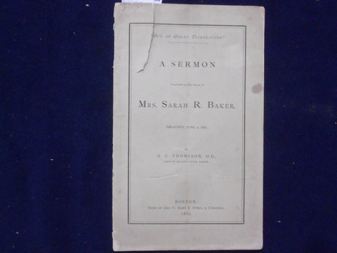 1867 MRS. SARAH R. BAKER FUNERAL SERMON SOFTCOVER BOOKLET - ROXBURY - K 222