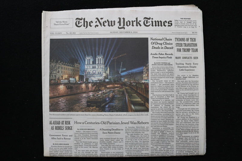 2024 DECEMBER 8 NEW YORK TIMES - TYCOONS OF TECH STEER TRANSITION FOR TRUMP TEAM