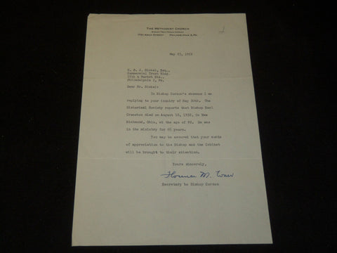 1952 BISHOP CORSON METHODIST CHURCH SIGNED TYPED LETTER - PHILADELPHIA - J 5369