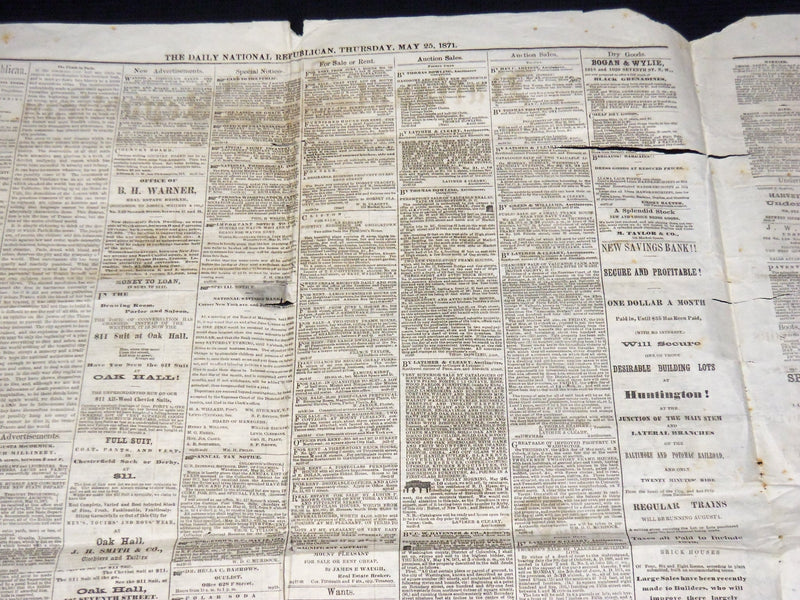 1871 MAY 25 DAILY NATIONAL REPUBLICAN NEWSPAPER - WASHINGTON D. C. - NP 3877E