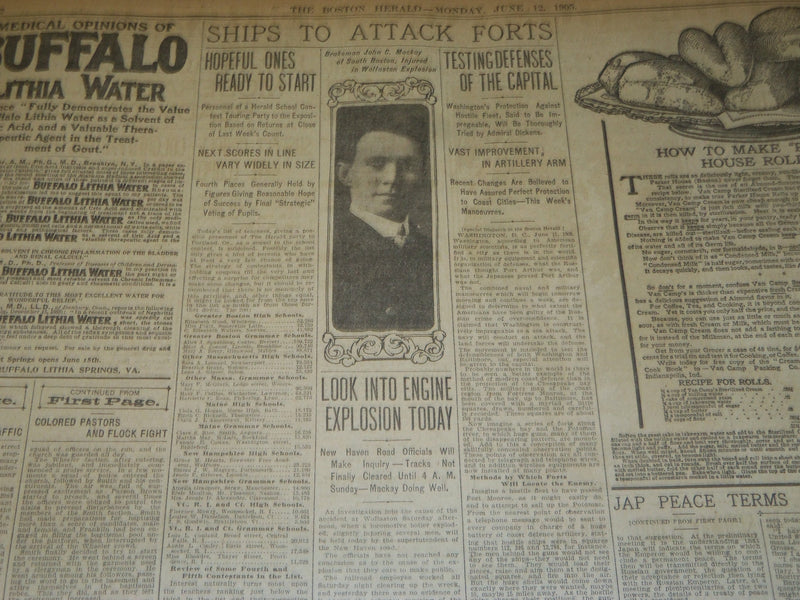 1905 JUNE 12 THE BOSTON HERALD NEWSPAPER - JAP PEACE TERMS MODERATE - BH 89