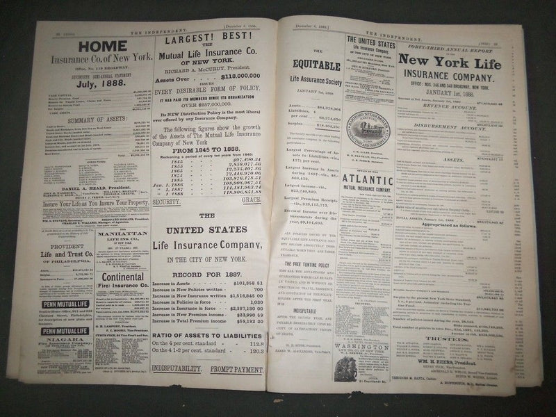 1888 DEC 6 THE INDEPENDENT MAGAZINE - 40TH ANNIVERSARY - GREAT ADS - NP 1513