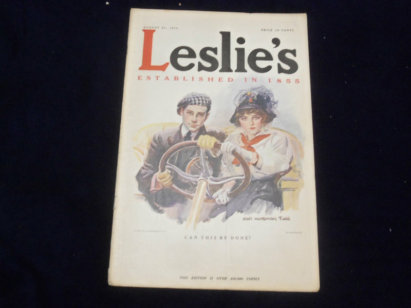 1913 AUGUST 21 LESLIE'S WEEKLY MAGAZINE - J.M. FLAGG FRONT COVER - ST 6091