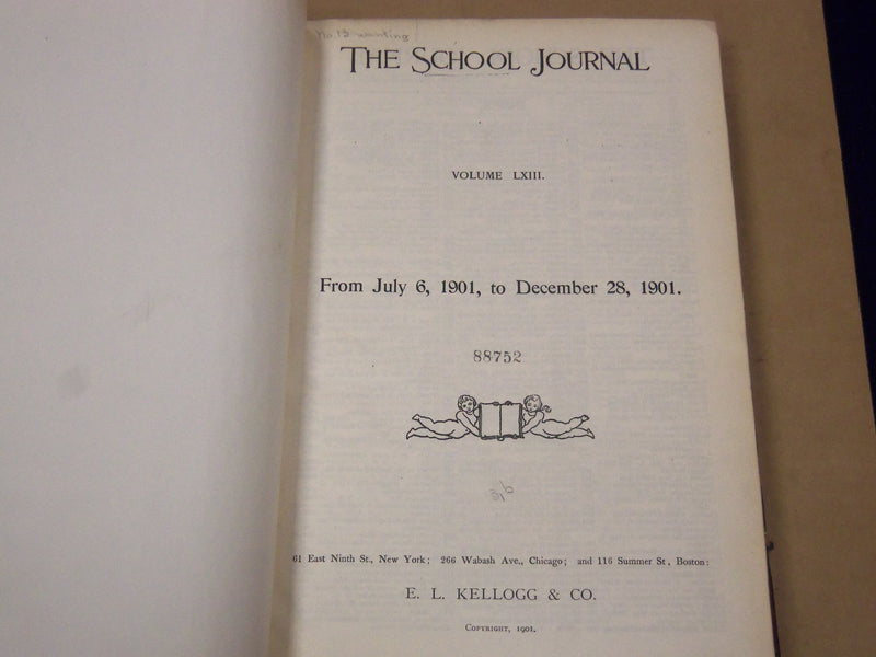 1901 THE SCHOOL JOURNAL MAGAZINE BOUND VOLUME NO. 62 & 63 LOT OF 2 - KD 3219