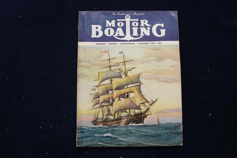 1957 DECEMBER MOTOR BOATING MAGAZINE - AN ILLUSTRATED BOAT COVER - E 11706