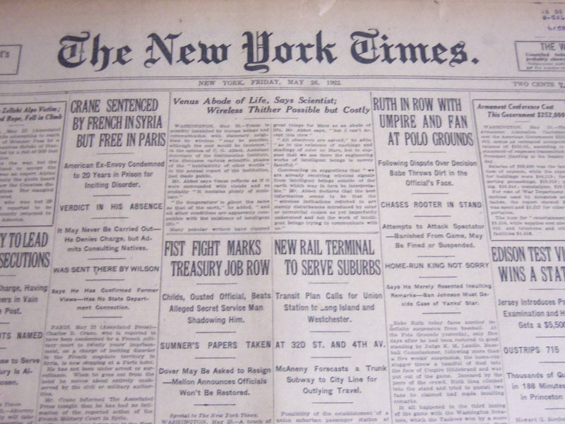 1922 MAY 26 NEW YORK TIMES - RUTH IN ROW WITH UMPIRE AND FAN - NT 6937