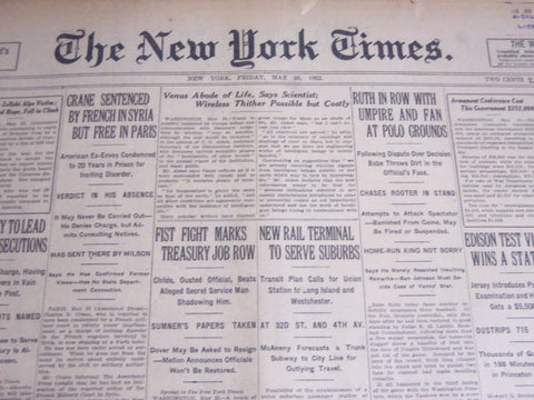 1922 MAY 26 NEW YORK TIMES - RUTH IN ROW WITH UMPIRE AND FAN - NT 6937